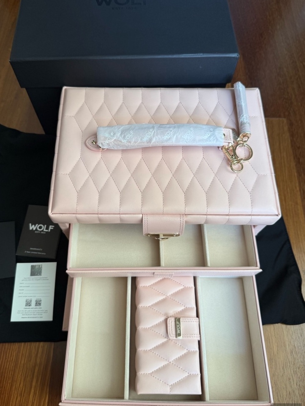 💎WOLF Caroline Medium Quilted Leather Jewelry Case & Travel Case Dusty Rose 💎